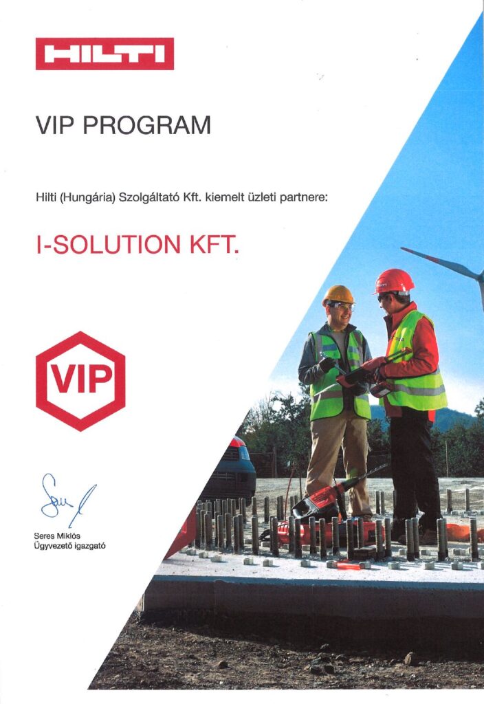Hilti VIP program – az I-Solution Kft. kiemelt üzleti partneri elismerése